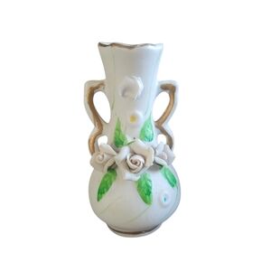 Elegant White Vase with Gold and Green Accents